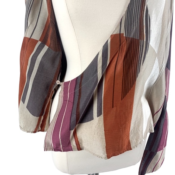 NIC & ZOE Geometric Tan, Pink, Rust, Gray & Cream Wrap Blouse Sz L - Picture 4 of 7